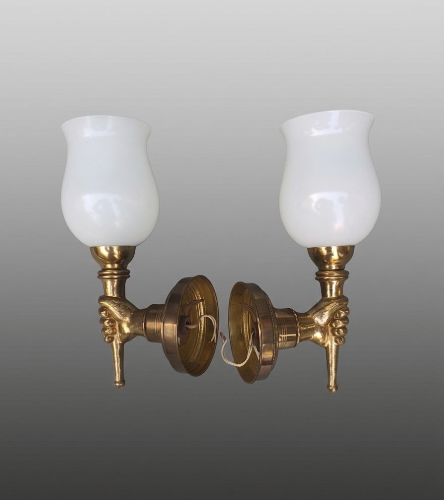 Paire d appliques mains bronze Maison Jansen. -photo-3