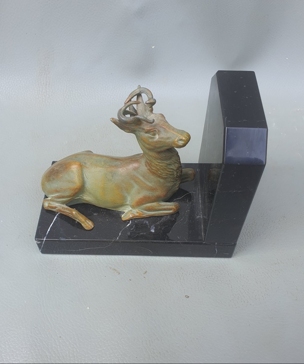 Art Deco Bookends: Stag, Doe, And Fawn.-photo-2