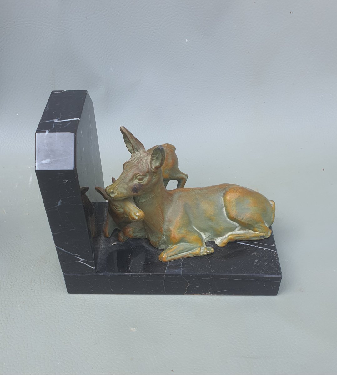 Art Deco Bookends: Stag, Doe, And Fawn.-photo-3