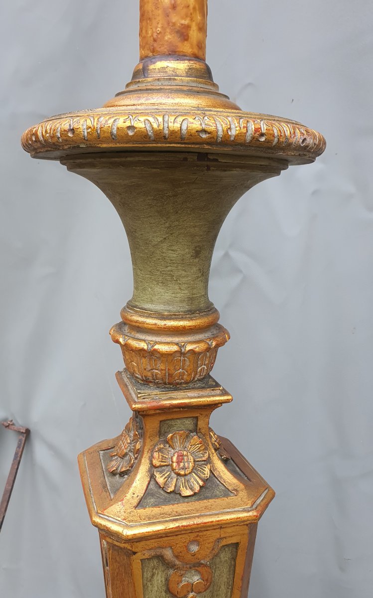 Lampadaire doré pique cierge style Louis XIV -photo-3