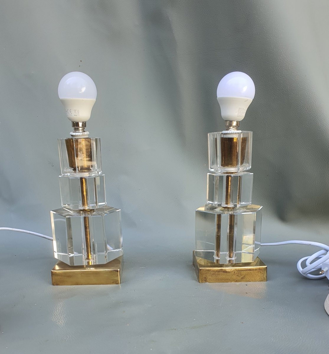 Paire de lampes modernistes dans le goût Jacques Adnet-photo-4