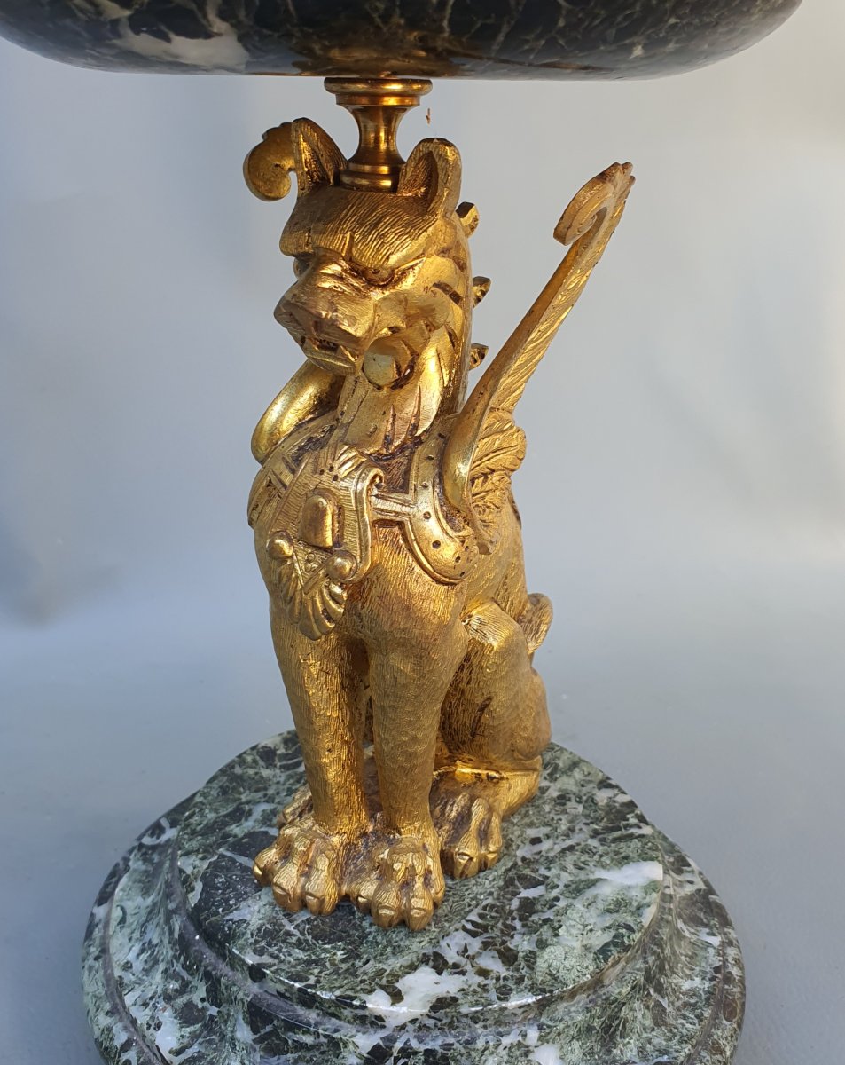 Pair Of Gilded Bronze Cups With Marble Sphinxes-photo-5