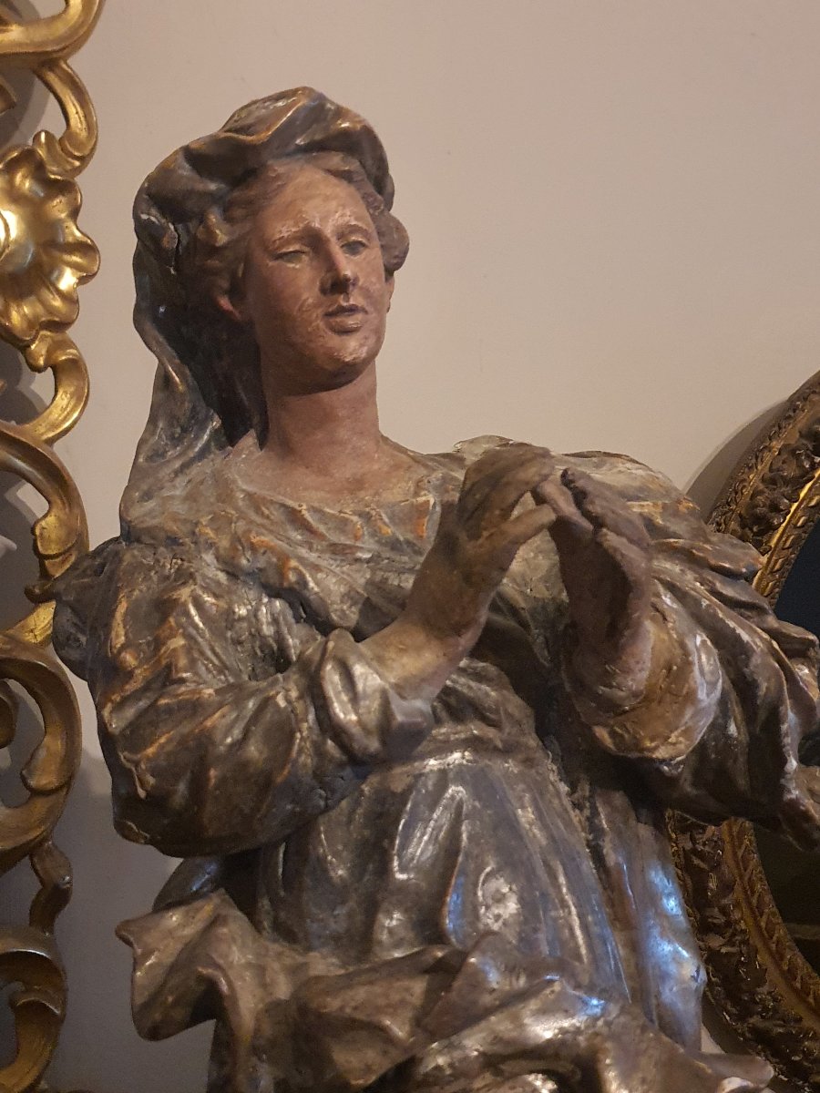 18th-century Baroque Virgin Mary Statue In Gilded Wood. -photo-4