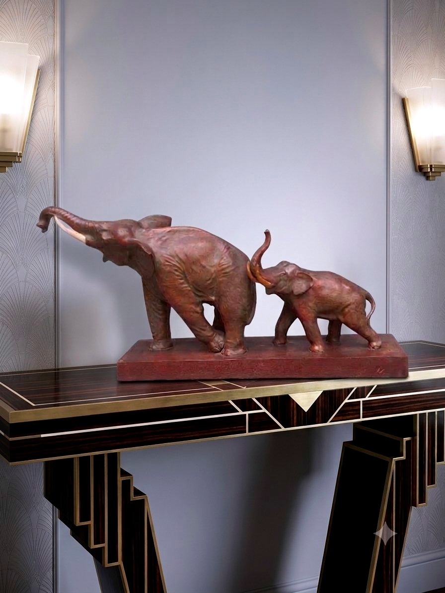 Terracotta Elephant Sculpture, Art Deco -photo-2