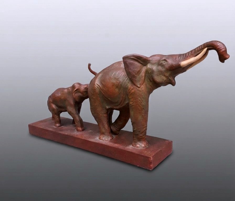 Terracotta Elephant Sculpture, Art Deco -photo-3