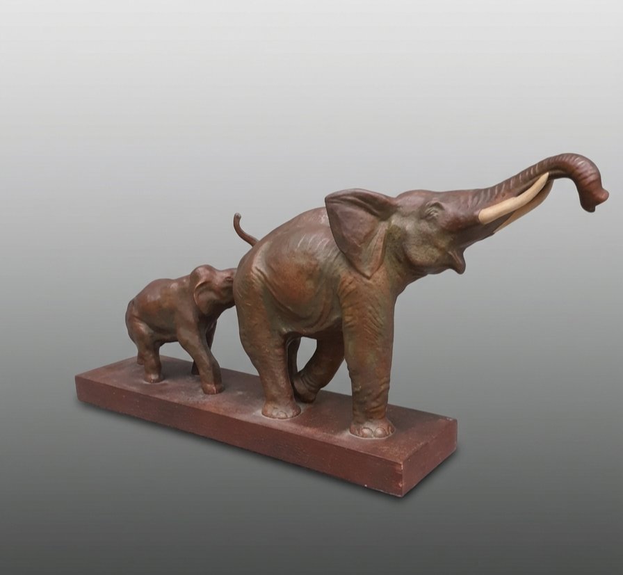 Terracotta Elephant Sculpture, Art Deco -photo-4