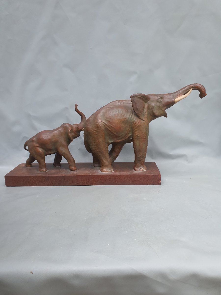 Terracotta Elephant Sculpture, Art Deco -photo-2