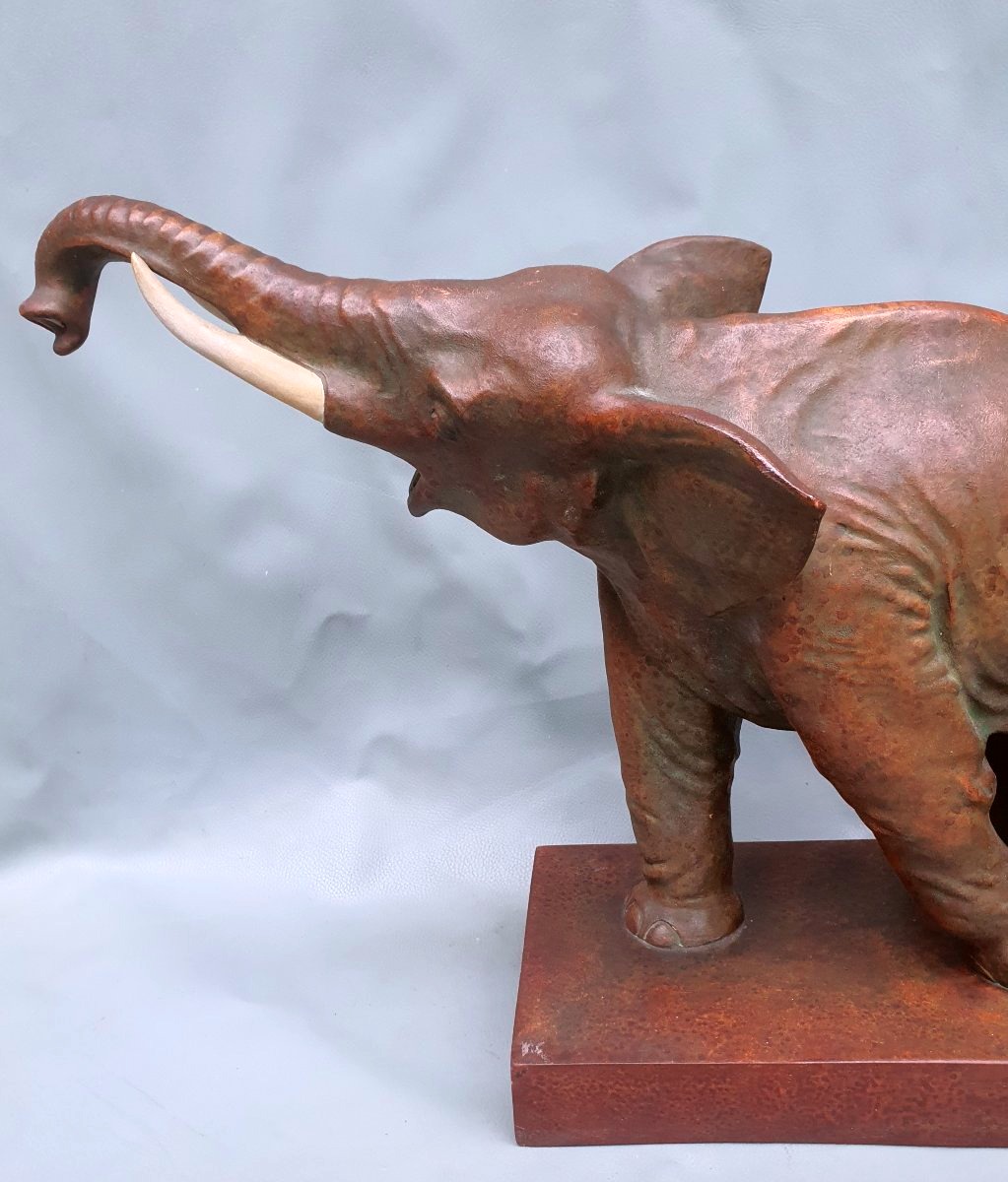 Terracotta Elephant Sculpture, Art Deco -photo-4