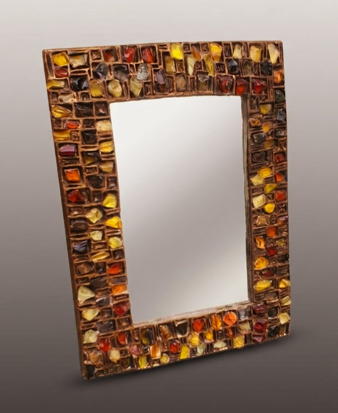 Brutalist Mirror With Colored Glass In The Style Of Line Vautrin -photo-2