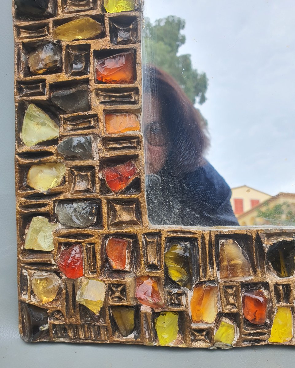 Brutalist Mirror With Colored Glass In The Style Of Line Vautrin -photo-1