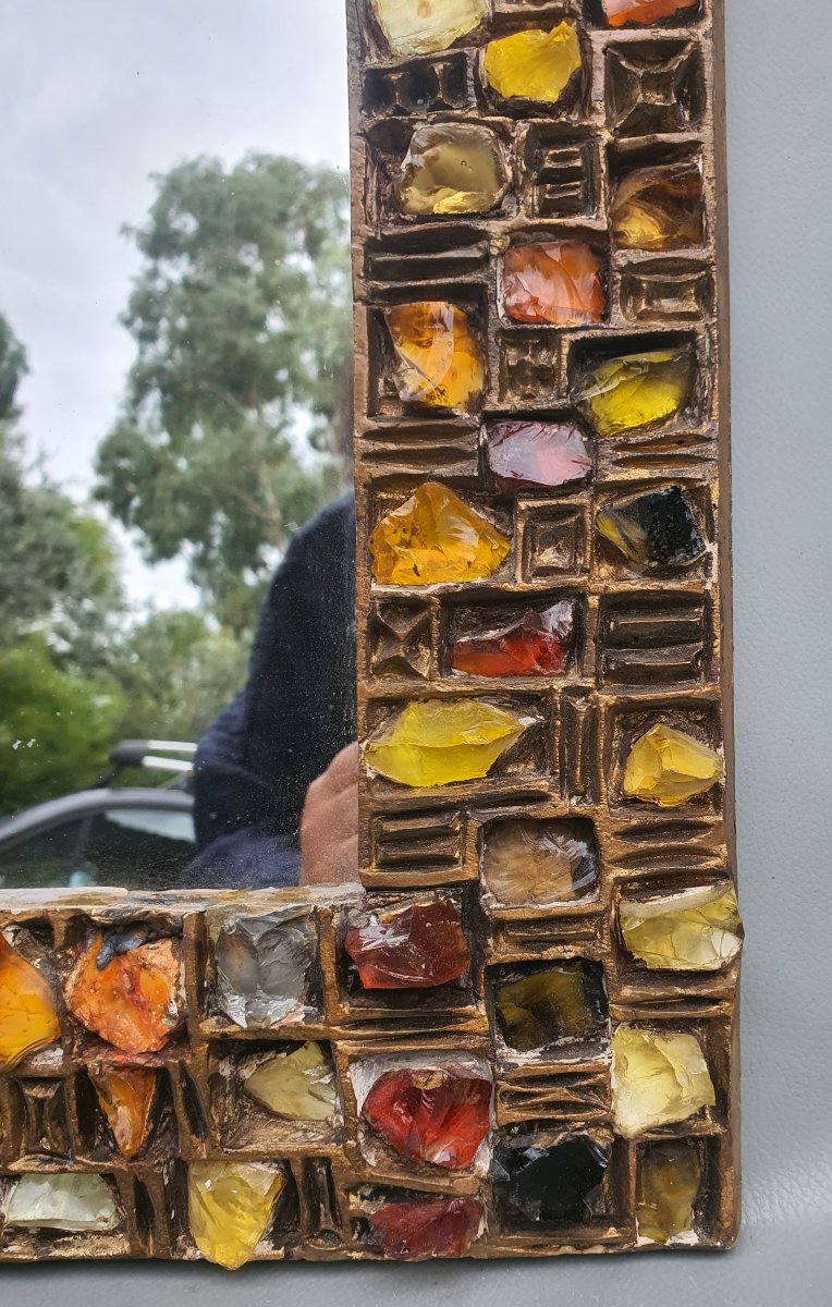 Brutalist Mirror With Colored Glass In The Style Of Line Vautrin -photo-2