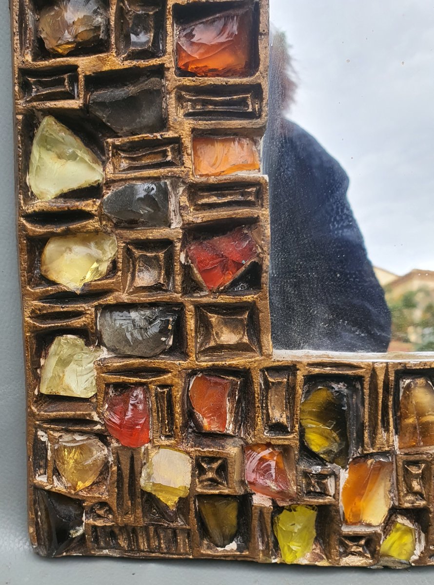 Brutalist Mirror With Colored Glass In The Style Of Line Vautrin -photo-4