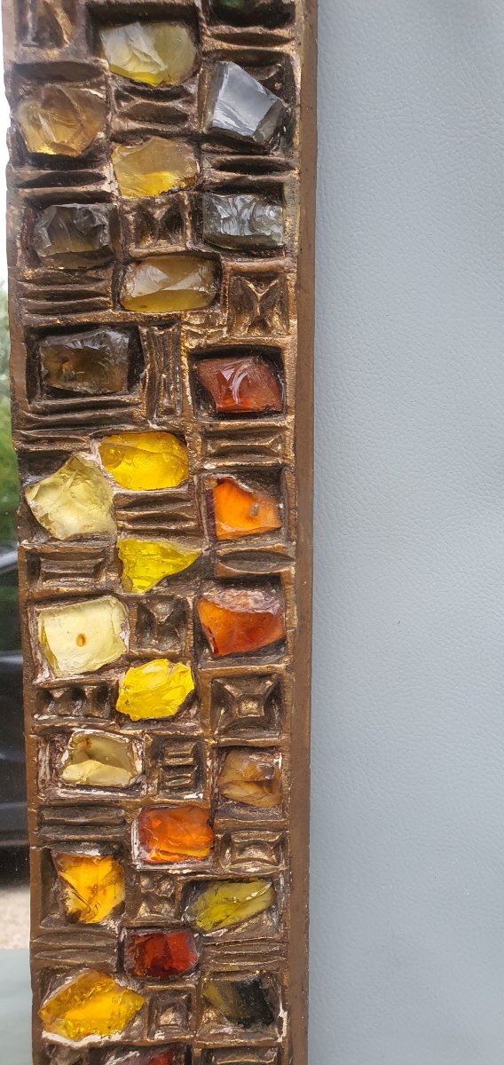 Brutalist Mirror With Colored Glass In The Style Of Line Vautrin -photo-5
