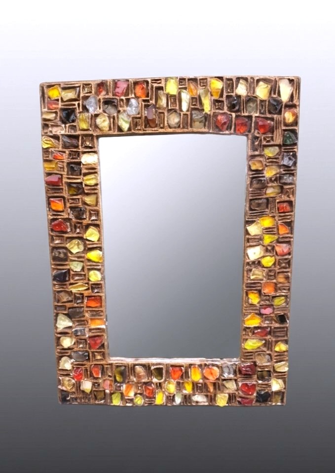Brutalist Mirror With Colored Glass In The Style Of Line Vautrin 