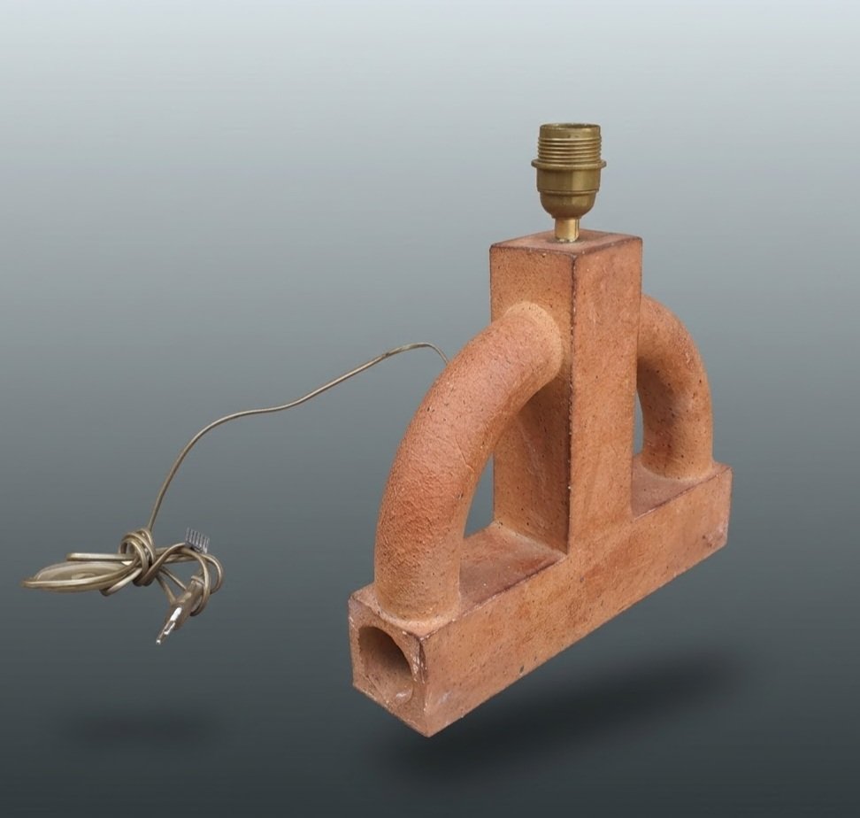 Brutalist Terracotta Lamp In The Style Of Guy Bareff-photo-3