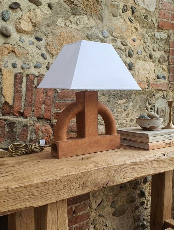Brutalist Terracotta Lamp In The Style Of Guy Bareff