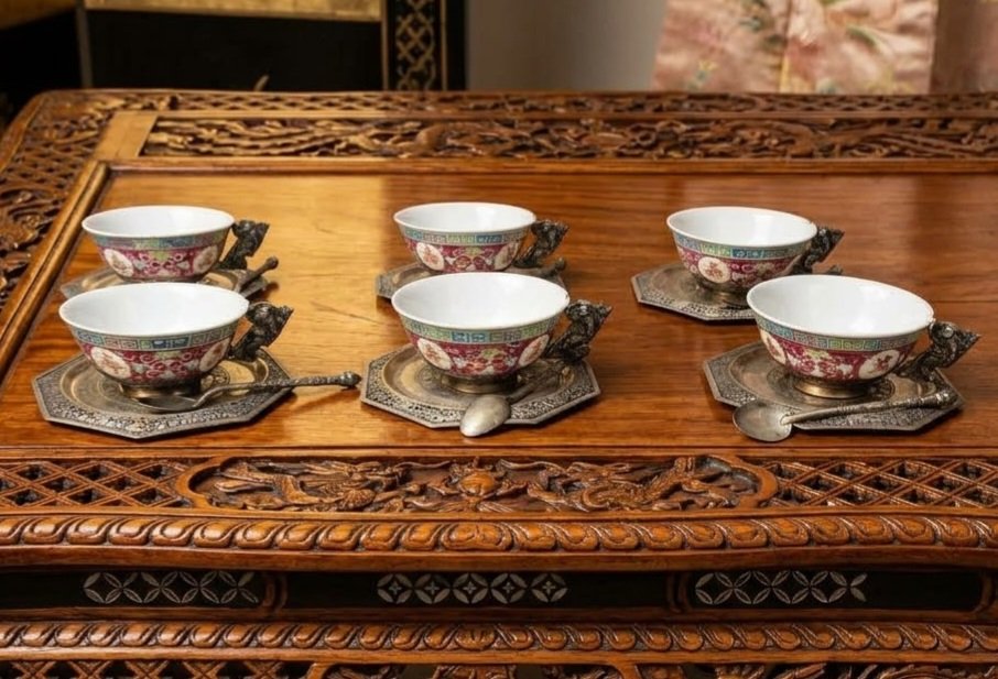 Service porcelaine argent Indochine Vietnam -photo-2