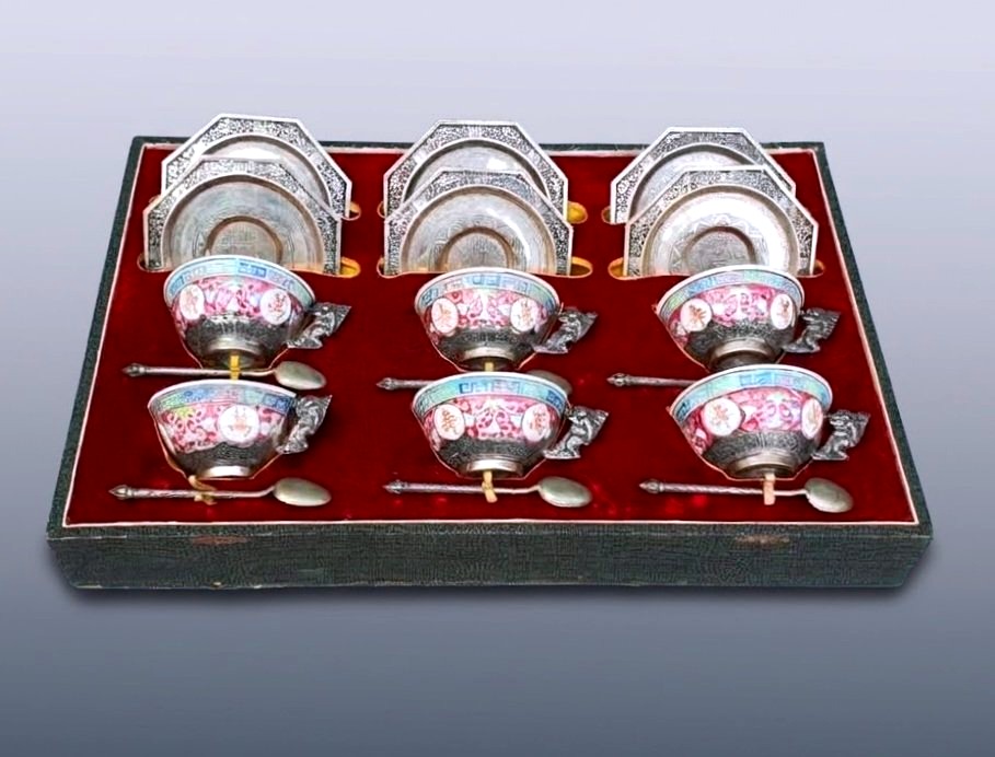 Service porcelaine argent Indochine Vietnam 