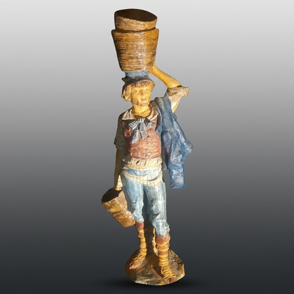 Large Sculpture Of A Young Farmer, Attributed To Goldsheider-photo-2