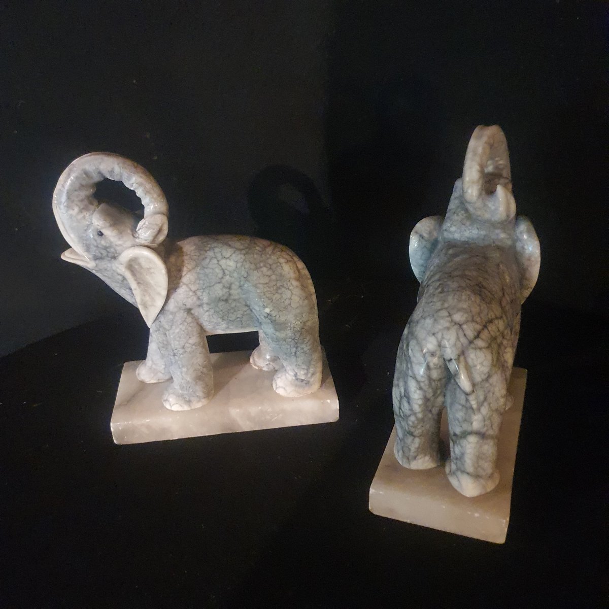 Pair Of Art Deco Marble Elephant Bookends-photo-3
