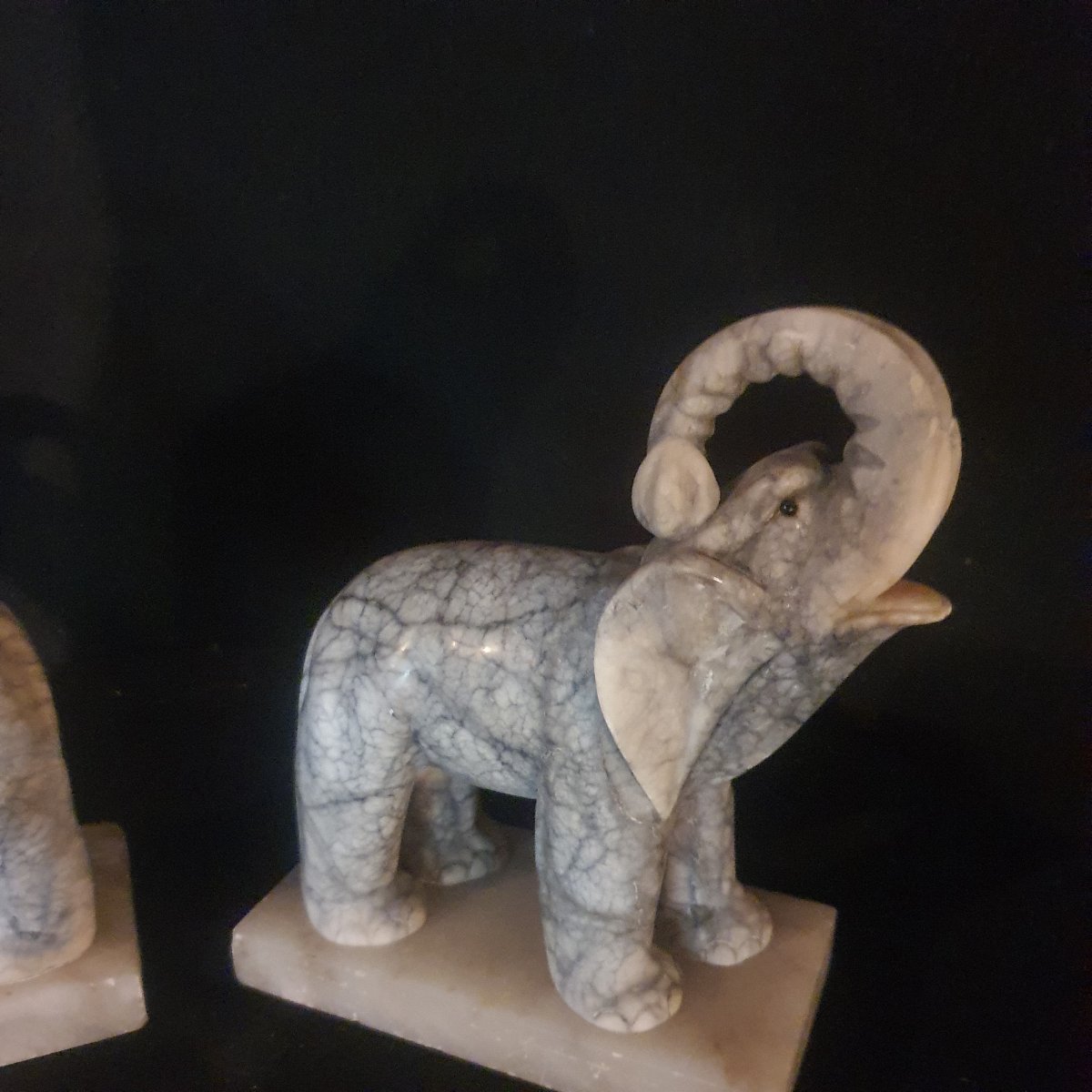 Pair Of Art Deco Marble Elephant Bookends-photo-1