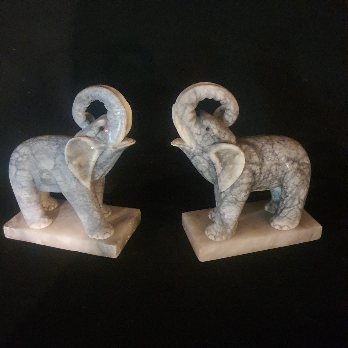 Pair Of Art Deco Marble Elephant Bookends-photo-6