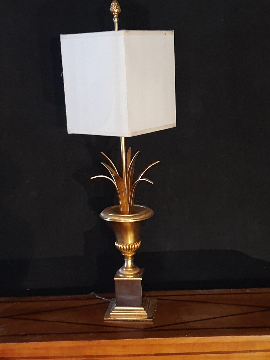 Lampe vase roseaux maison Charles, bronze doré. -photo-4