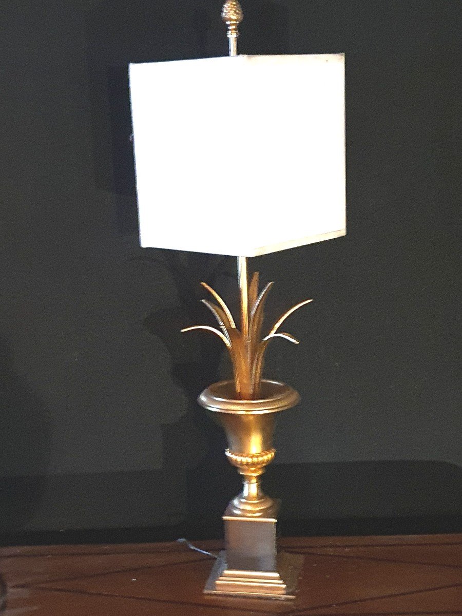 Lampe vase roseaux maison Charles, bronze doré. 