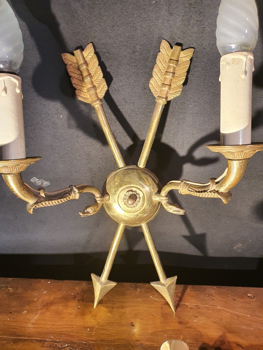 Série De trois Appliques Aux Aigles bronze doré. -photo-2