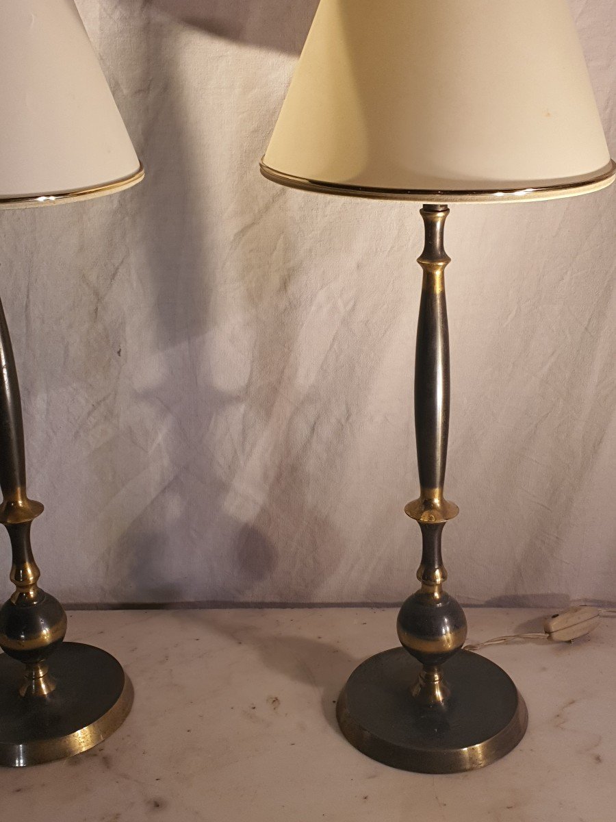 Pair Of Lamps, Gold And Grey Bronze -photo-2