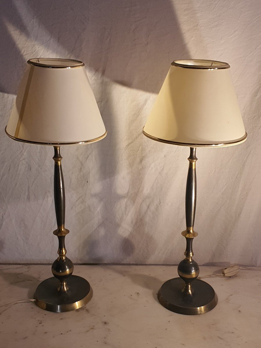 Pair Of Lamps, Gold And Grey Bronze 