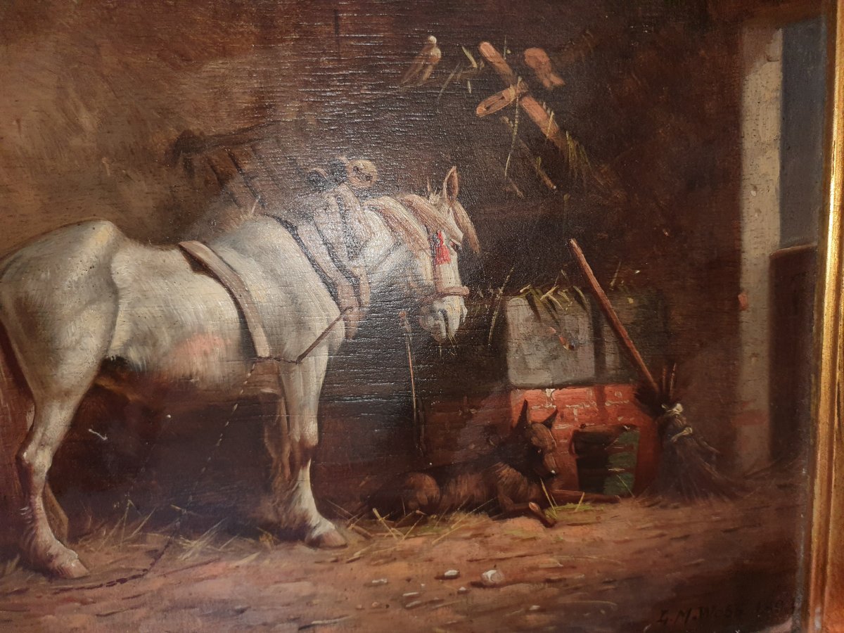Tableau cheval à  l'écurie, scène équestre, Lm Webb-photo-3