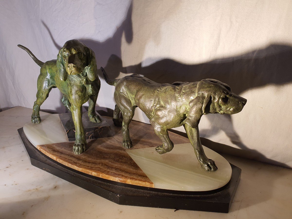 Sculpture Group Of Dogs Art Deco-photo-3