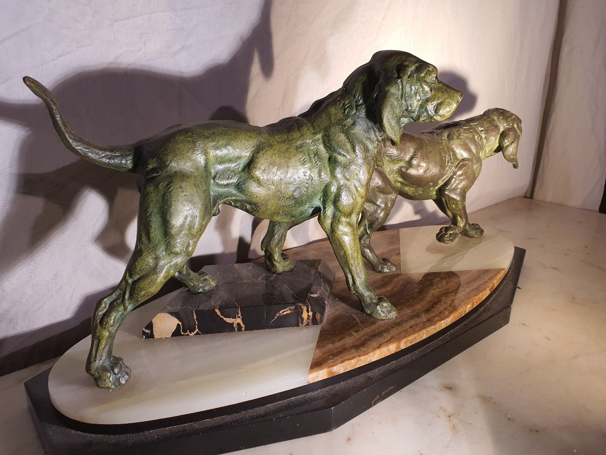 Sculpture Group Of Dogs Art Deco-photo-4