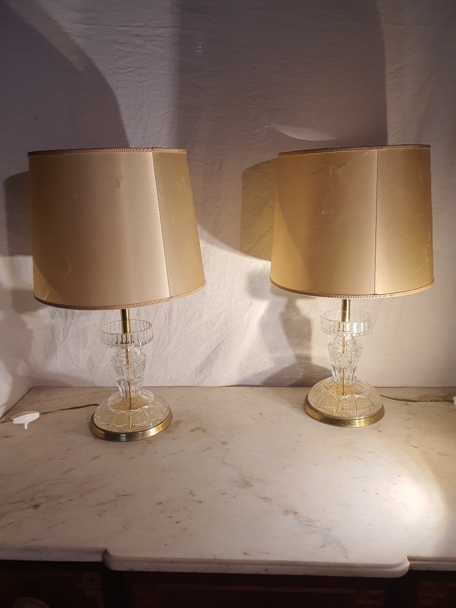Pair Of Crystal And Bronze Lamps