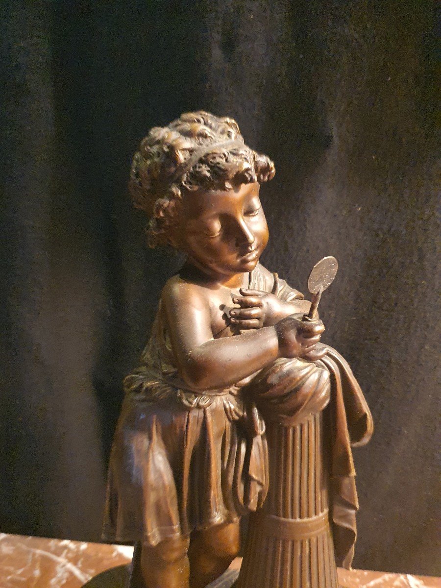 Sculpture Bronze ,enfant Au Miroir , par Jl Grégoire. -photo-2