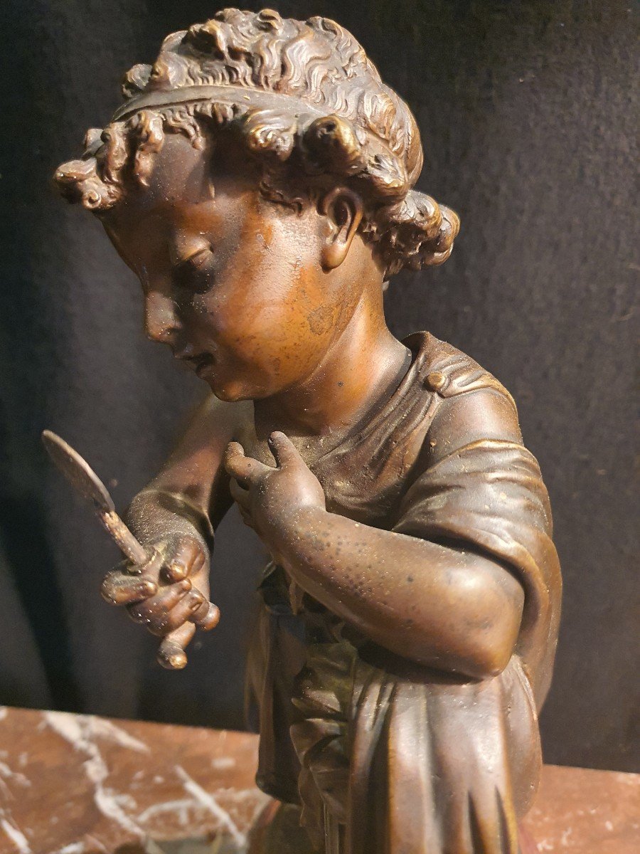 Sculpture Bronze ,enfant Au Miroir , par Jl Grégoire. -photo-1