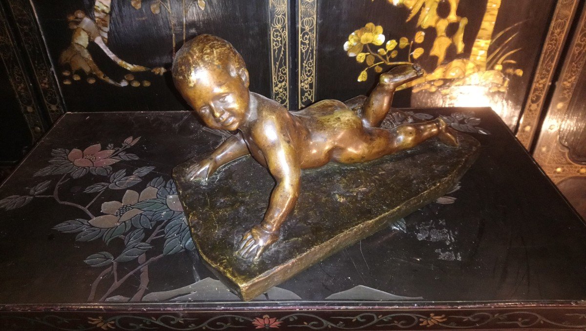 Sculpture Enfant, Chérubin Bronze. -photo-2