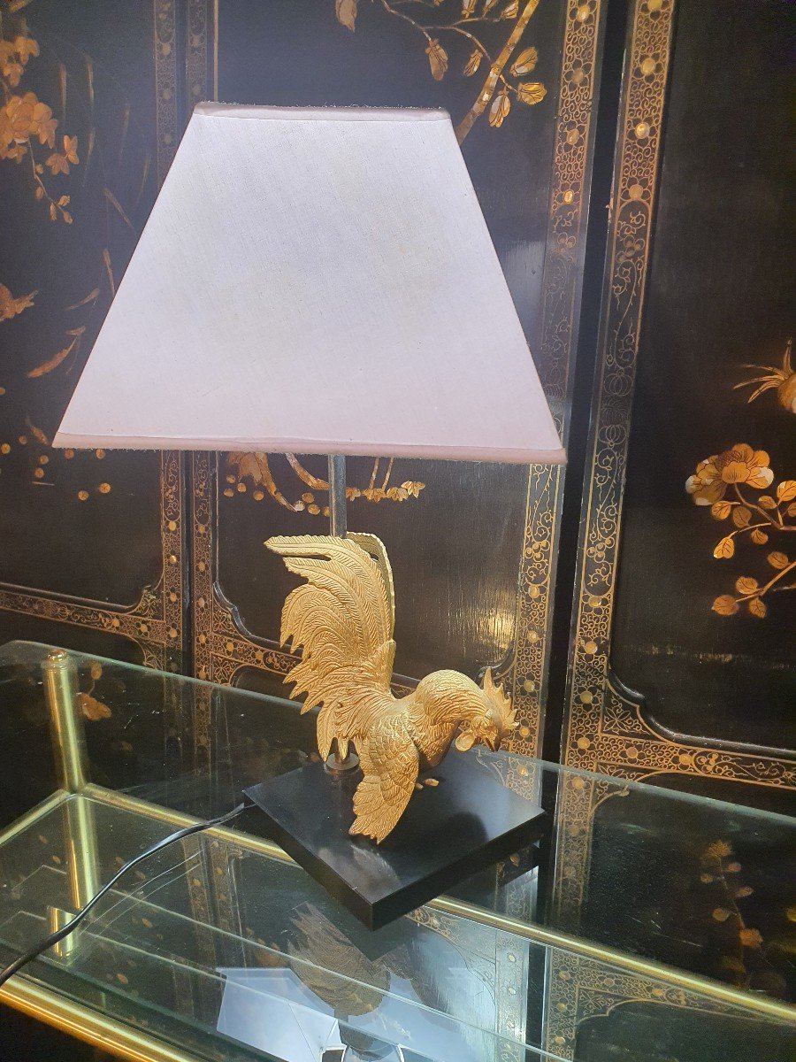 Lampe Bronze Doré Coq,esprit Hollywood Régence,charles.-photo-4