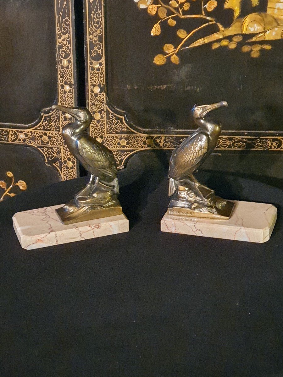 Pair Of Pelican Sculptures By Maurice Frécourt.
