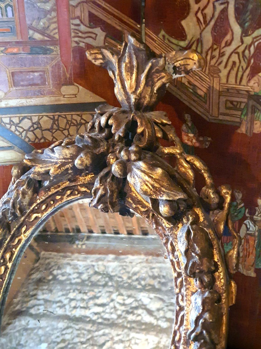 Miroir Ovale Bois Doré XVIII -photo-1