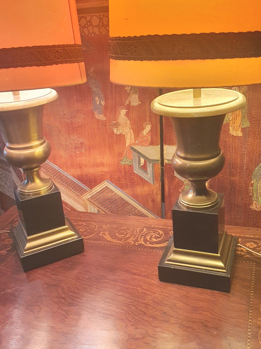 Paire De Lampes Vintage Néo Classiques, Vases Médicis.-photo-3