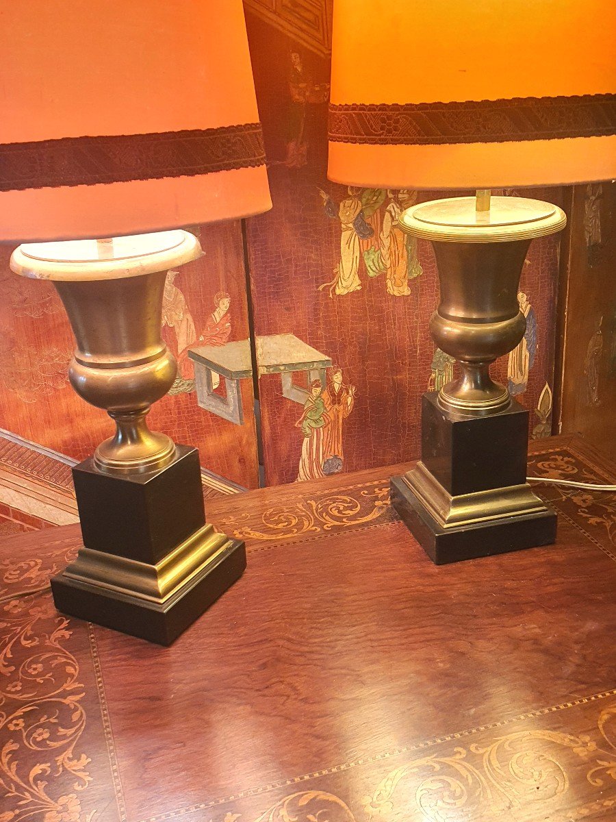 Paire De Lampes Vintage Néo Classiques, Vases Médicis.-photo-1