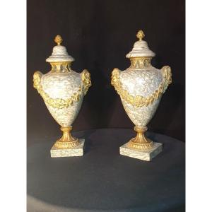 Pair Of Cassolettes XIX Century, Gilt Bronze