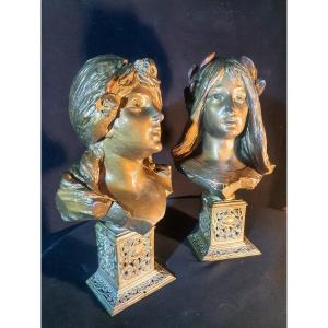 Pair Of Terracotta Busts Taste E Villanis.