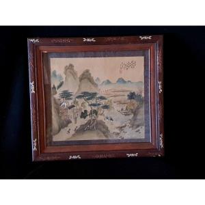 Tableau Encres Et Aquarelle Chine XIX Siècle, Dynastie Qing.