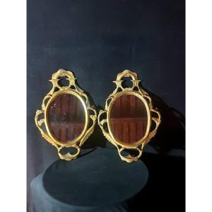 Pair Of Baroque Golden Wood Mirrors XVIII Century, Italy.