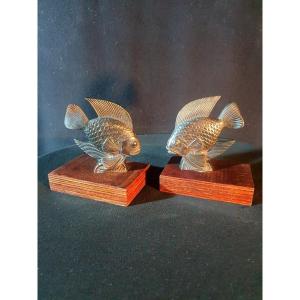 Pair Of Art Deco Bronzes Bookends, Fish.