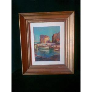 Painting Port Du Midi, French Riviera, Louis Tapissier.