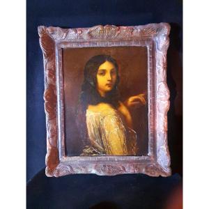 Painting Portrait Oil On Copper Renaissance Taste.